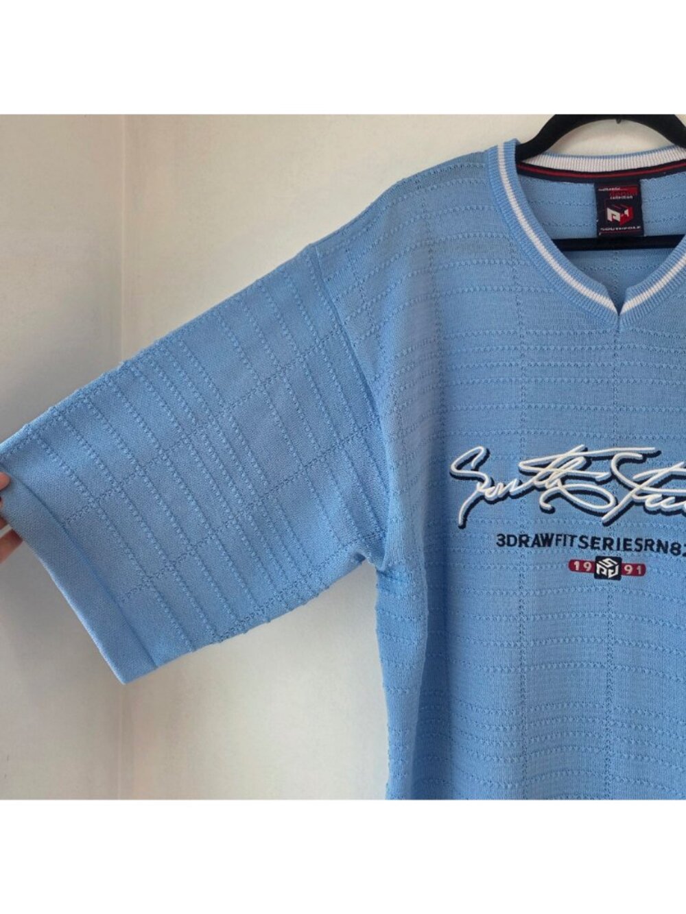 VTG Southpole Y2K Knit Short Sleeve Shirt Front Graphic Blue Men's XL - Picture 5 of 8